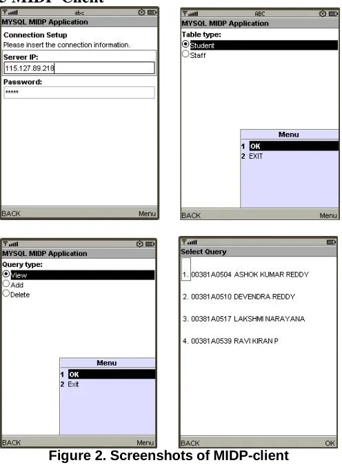 Figure 2. Screenshots of MIDP-client       