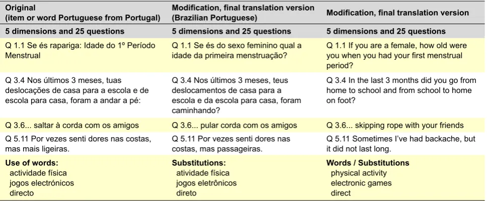 Table 2 - Modifications carried out during the translation process