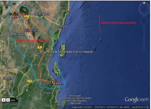 Figure 1:  Arusha to Dar es salaam road (source: Google earth)  