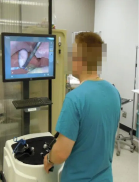 Figure 1 – Practicing laparoscopic cholecystectomy on LAP Mentor