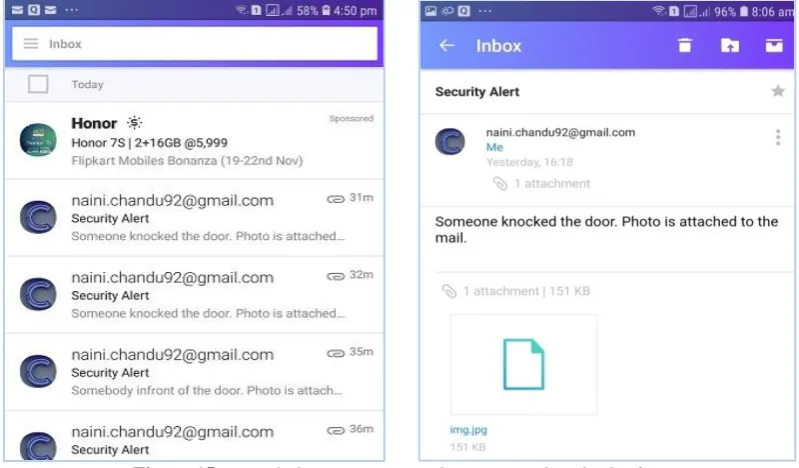 Figure 15:  Email alert sent to user when a visitor knocks the door 