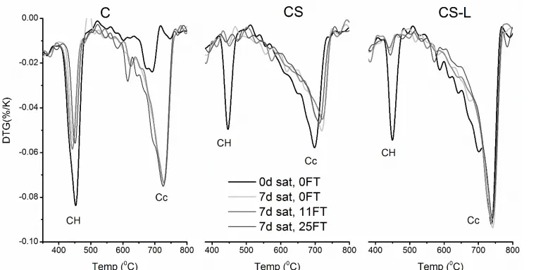 Figure 3. Microstructural changes associated with freeze-thaw of composite cements (Images obtained from5mm concrete slices partially immersed in DIW for 25 freeze-thaw cycles)