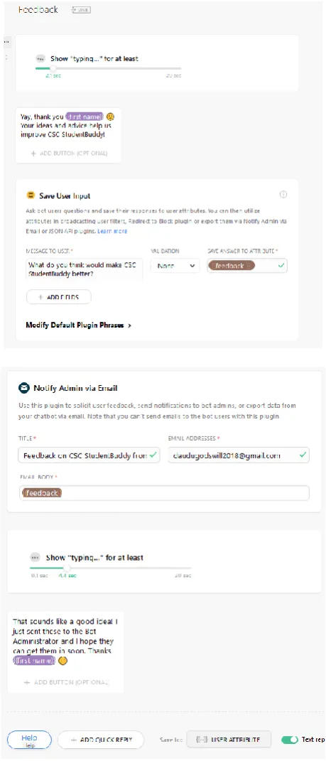 Figure 8. “CSC Studentbuddy” Feedback Module on Chatfuel (Source: screenshot from dashboard.chatfuel.com) 