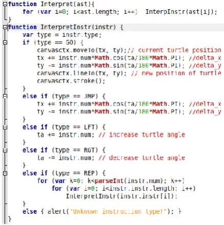 Figure 9.  The result of running our JavaScript based interpreter for a test program. 