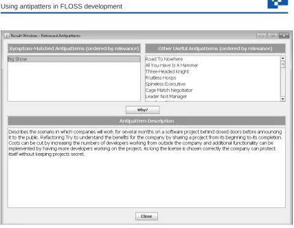 Figure 4: SPARSE result window for antipatterns related through causes or consequences.