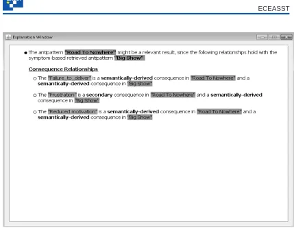Figure 5: The explanation window of SPARSE describing why an antipattern might be a relevantresult.