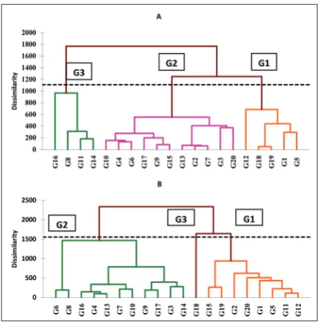 Fig. 1. Dendrograms derived from cluster analysis related to dif-ferent crop years in wheat genotypes