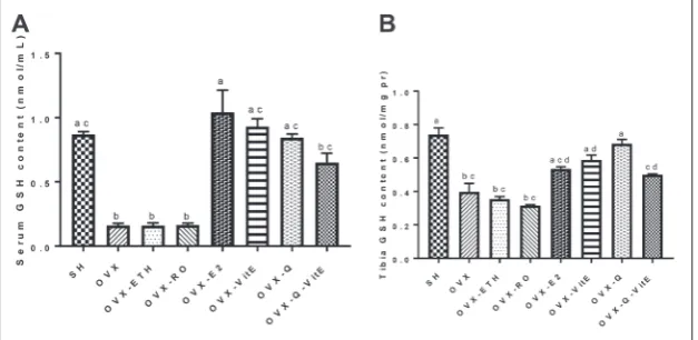 Fig. 4. Changes in tibia CAT activity in OVX rats treated with E2, vitE, Q and Q+vitE