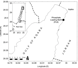 Figure 1. Map of the Gulf of Aqaba where the location of the Phosphate Loading Berth (PLB) is indicated