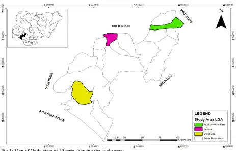Fig.1: Map of Ondo state of Nigeria showing the study areas.   