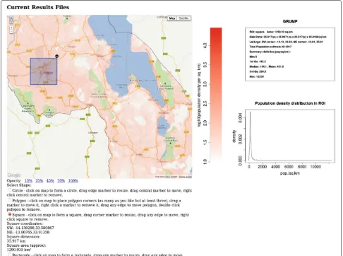 Figure 5 Malawi population density example application. Screenshot of part of the web page of the Malawi population density exampleapplication http://sysbio.mrc-bsu.cam.ac.uk/click dynmap example