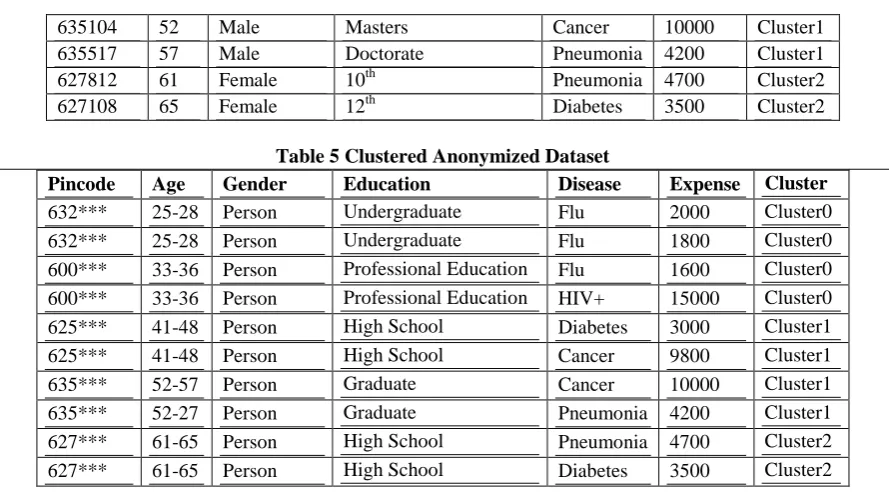 Table 5 Clustered Anonymized Dataset 