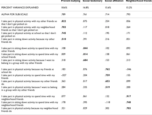 Table 3: Motives for activity with friends' scale and factor structure