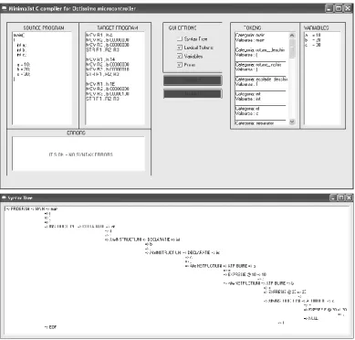 Figure 2.  The graphical user interface of the compiler showing the compilation of a sample program