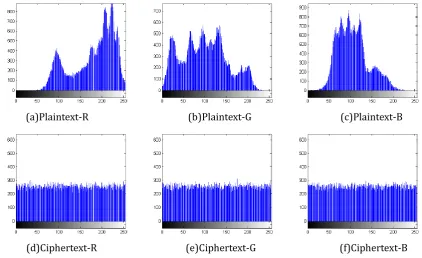 Fig. 4. Histogram of plaintext & ciphertext. 