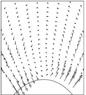 Figure 9. Velocity field of the carrier fluid in the vicinity of a nanoparticle. 