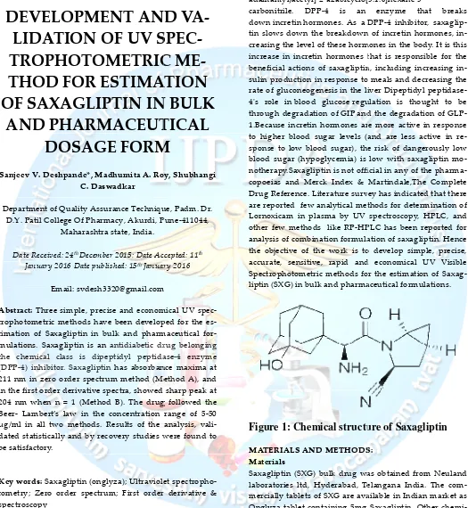 Figure 1: Chemical structure of Saxagliptin Figure 1: Chemical structure of Saxagliptin