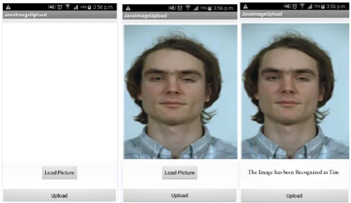 Fig. 7. Screenshots of mobile user interface for sending the image and receiving the output