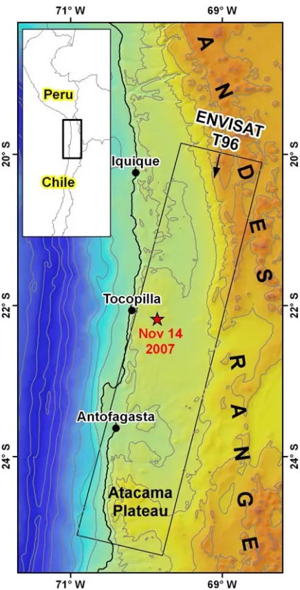 Figure 1.11.  Reference map of the 2007 Tocopilla earthquake and the ENVISAT 