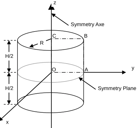 Figure drical tablets and the symmetry plane and the symmetry axis, indicating the rectangular domain that represents the overall cylindrical tablet
