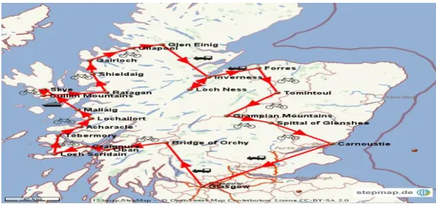 Figure 1: Solution of the traveling salesman problem: the red line is the shortest path that connects all the black points (cities)