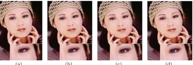 Fig. 14. Visual comparison of “Woman” images with different patch sizes (4x). (a)3×3 with 1 pixel 
