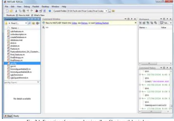 Fig. 2.1: Execution of process, showing all .m files in matlab window 