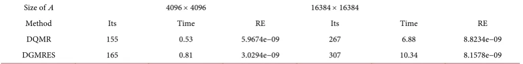 Table 1. Application of DQMR implementation to the consistent singular system. 