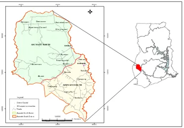Figure 1: Map of Asunafo North Municipal and South Districts of GhanaSource: CERSGIS, Department of Geography and Resource Development, (2010)
