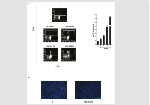 Figure 1: Cell death evaluation. A. FACS analysis of membrane permeabilization by PI. PI staining was performed in U937cells with the compounds at 50 M concentration at indicated times of induction