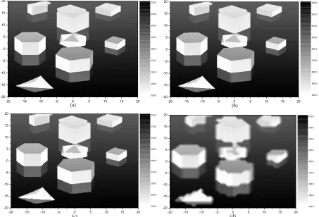 Fig. 7. Three-dimensional model of Scene epscube=epscylinder=3.4-j0.02,epssphere=epstetrahedral=8.0-j0.02,epsbottom surface= 