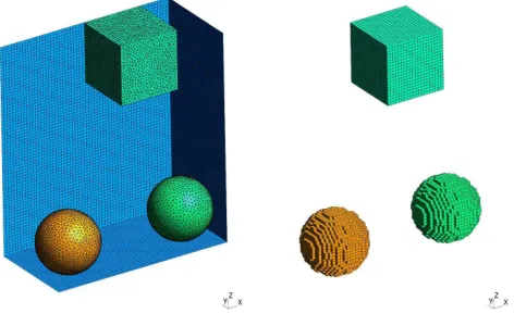 Fig. 11. Example of a non-uniform mesh showing a slice throughthree different regions and the generated mesh lines.