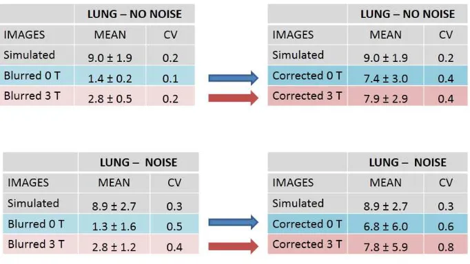 Table 2: Mean and CV relative to the small hot spot volume in the case of the water homo-