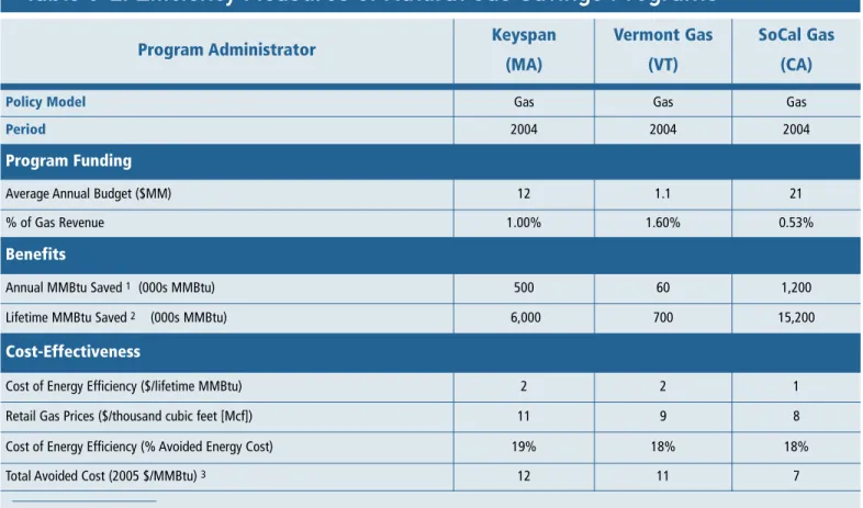 Table 6-2. Efficiency Measures of Natural Gas Savings Programs 