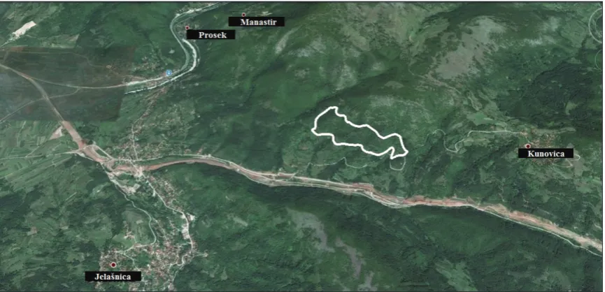 Fig. 1. The study area. The map was constructed via Google Earth. The white line borders the area where monitoring was conducted