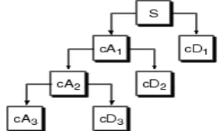 Figure 5 Wavelet decomposition tree. ‘S’ is the source image which is  decomposed to cA1 (associations)and cD1 (details)