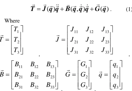 Figure 1.  Three segment model of the carrying robot leg 
