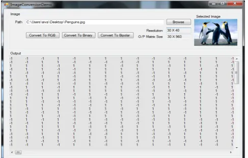 Fig. 15 Screen showing how to convert an image into a binary matrix 