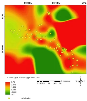 Figure 4: Map of surface and contour drawdown in piezometric wells in years from 2002-2003 to 2011-2012 