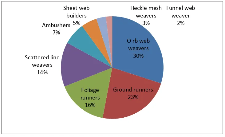 Fig 2. Comparative density (percentage) of spiders recorded during the study period 