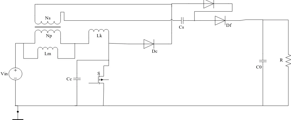 Figure 2. Circuit diagram of proposed single switch resonant power converter.  