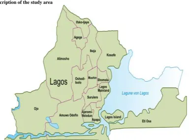 Figure 1:  Map of Lagos State with Ikeja (red star) as the capital (Adapted from: NG, 2015 [6])