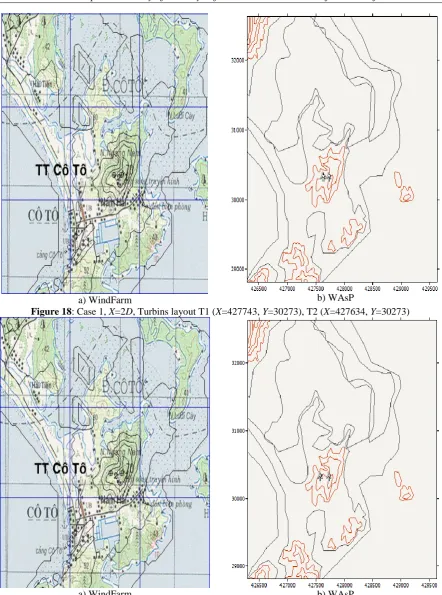 Figure 18a) WindFarm : Case 1, X=2D, Turbins layout T1 (X=427743, Y=30273), T2 (X=427634, Y=30273) 