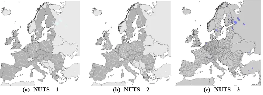 Table 1 – Number and size of NUTS 1,2,3 in the main EU countries