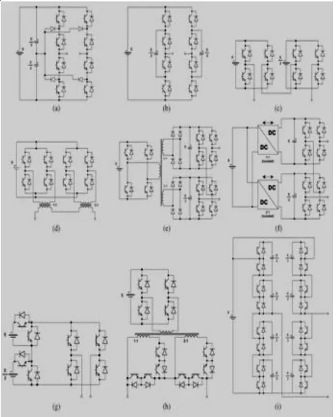 Figure 1.Multilevel inverter topologies (a) NPC. (b) Flying capacitors. (c) Cascade H-bridge