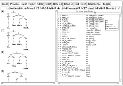 Figure 1: Screenshot of the discriminant-based treebanking graphical annotator interface
