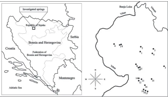 Fig. 1. Map of the study area. The numbers correspond to spring numbers in Table.1.