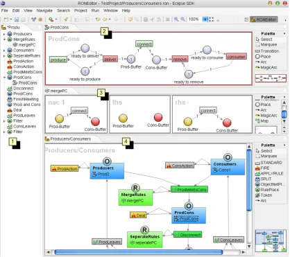 Figure 4: The RON Environment for Editing and Simulating Reconﬁgurable Object Nets