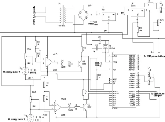 Fig. 9: Circuit diagram of the Microcontroller Based Power Theft Identifier 