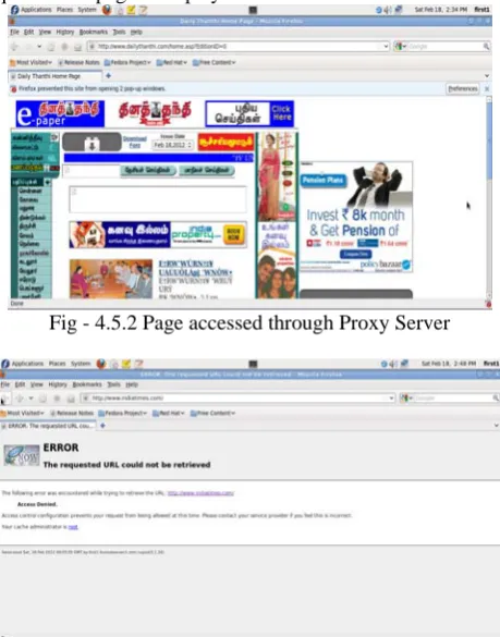 Fig- 4.4.3shows indiatimes.com is blocked to  client who is  requesting it through Reg-Ex 